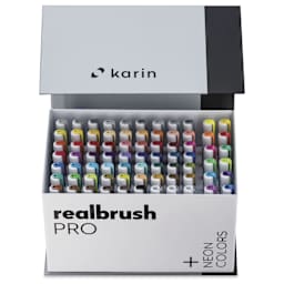 Karin Realbrush Pro Markers - Mega Plus Box, Set of 75, markers shown inside of box