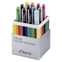 Karin Realbrush Pro Markers - Basic Colors and Blender, Set of 12, open box