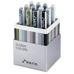 Karin Realbrush Pro Markers - Grey Colors, Set of 12, box open