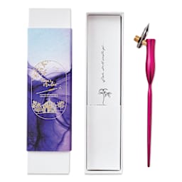 Tom's Studio Flourish Oblique Calligraphy Dip Pen - Mulberry, pen next to the packaging box