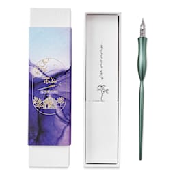 Tom's Studio Flourish Straight Calligraphy Dip Pen - Sage, pen and packaging