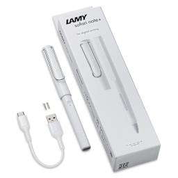Lamy Safari Note+ Stylus Pen - White Gloss, contents laid outside of the packaging