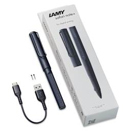 Lamy Safari Note+ Stylus Pen - Steel Black Matte, contents laid outside of the packaging