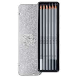 Winsor & Newton Studio Collection Graphite Pencils - Set of 6, Assorted Hardness, pencils in tin case