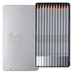 Winsor & Newton Studio Collection Graphite Pencils - Set of 12, Medium, pencils in tin case