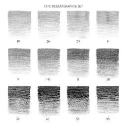 Winsor & Newton Studio Collection Graphite Pencil Set - Set of 12, Medium Hardness (example of included pencil gradations)