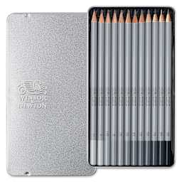 Winsor & Newton Studio Collection Graphite Pencils - Set of 12, Soft, pencils in tin case