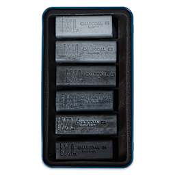 Derwent Charcoal XL Blocks - Assorted, Set of 6, contents shown inside tin case