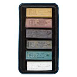 Derwent Tinted Charcoal XL Blocks - Assorted, Set of 6, contents shown inside the packaging tray