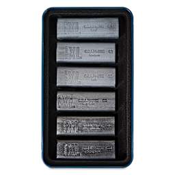 Derwent Watersoluble Graphite XL Blocks - Assorted, Set of 6, contents shown inside the tin case