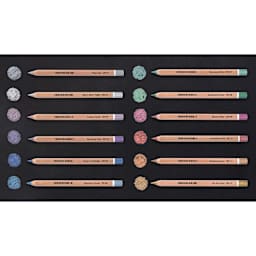 Cretacolor The Brilliants Metallic Drawing Set, swatches of the colors on a black paper