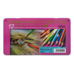Holbein Artists' Colored Pencils - Basic Tones, Set of 12, Tin Box (front of package)