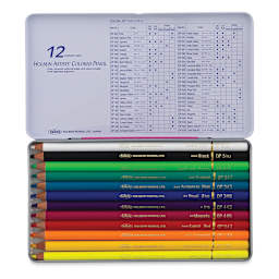 Holbein Artists' Colored Pencils - Design Tones, Set of 12, Tin Box (with package open)
