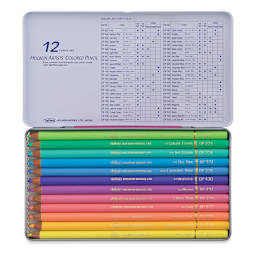 Holbein Artists' Colored Pencils - Pastel Tones, Set of 12, Tin Box (package open)