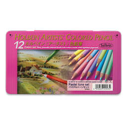 Holbein Artists' Colored Pencils - Pastel Tones, Set of 12, Tin Box (front of package)