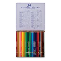 Holbein Artists' Colored Pencils - Assorted Tones, Set of 24, Tin Box (package open)
