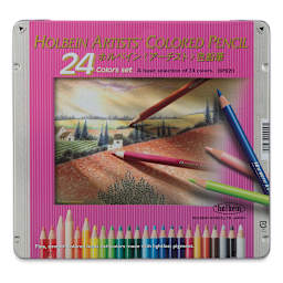 Holbein Artists' Colored Pencils - Assorted Tones, Set of 24, Tin Box (front of package)