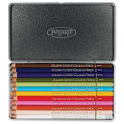 Holbein Artists' Colored Pencils - Portrait Tones, Set of 12, Tin Box open showing pencils