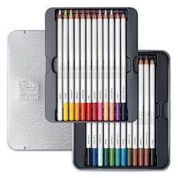 Winsor & Newton Studio Collection Watercolor Pencils - Set of 24, pencils shown inside tin case