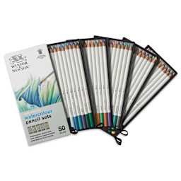 Winsor & Newton Studio Collection Watercolor Pencils - Set of 50, pencils fanned out