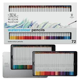 Winsor & Newton Studio Collection Watercolor Pencils - Set of 72, front of the packaging and colors shown