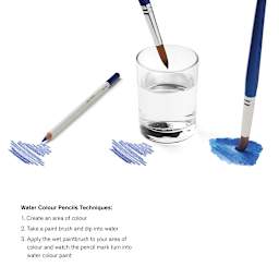 Winsor & Newton Studio Collection Watercolor Pencil, display of coloring techniques