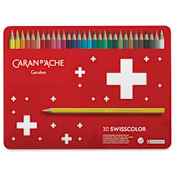Caran d'Ache Swisscolor Water-Soluble Colored Pencils - Set of 30 (front of tin)