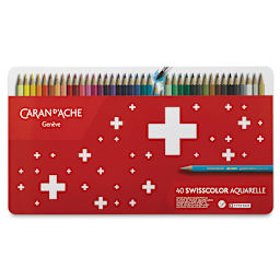 Caran d'Ache Swisscolor Water-Soluble Colored Pencils - Set of 40 (Front of tin)
