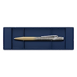 Caran d'Ache Cosmic Blue 849 Ballpoint Pens - Gold, pen inside box
