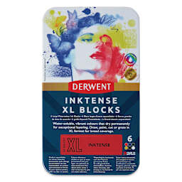 Derwent Inktense XL Blocks - Assorted, Set of 6, front of the tin packaging