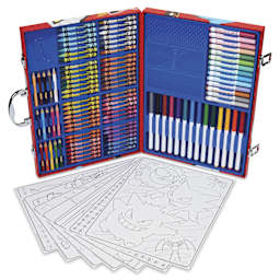Crayola Imagination Art Set - Pokémon, Set of 115, sheets shown in front of the case