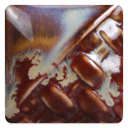 Mayco Stoneware Flux Glaze - Dark fired at cone 10 reduction, chips shown over SW-119 Cinnabar