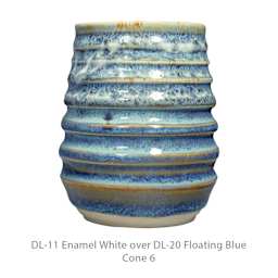 DL-11 Enamel White over DL-20 Floating Blue. Cone 6.
