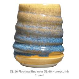 DL-20 Floating Blue over DL-60 Honeycomb. Cone 6.