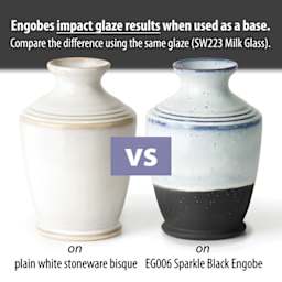 Mayco Stoneware Engobe - Sparkle Black, engobes impact glaze results when used as a base