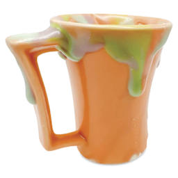 Ritual Glaze Melt Gloop Glazes - finished mug example with orange, yellow, green, turquoise, and purple colors