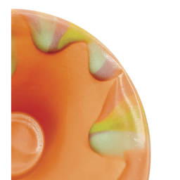 Ritual Glaze Melt Gloop Glazes - finished mug example with orange, yellow, green, turquoise, and purple colors - close-up