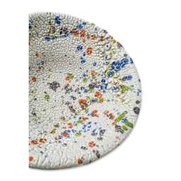 Ritual Glaze Moon Rocks Glaze - finished example with orange, green, blue, and grey glazes