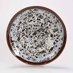 Mayco Stoneware Bisque Plates - Rimmed Dinner Plate finished product with speckled pattern
