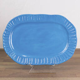 Mayco Stoneware Bisque Platter - Fluted Oval Platter finished product with blue coloring