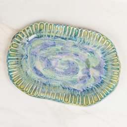 Mayco Stoneware Bisque Platter - Fluted Oval Platter finished product top down view