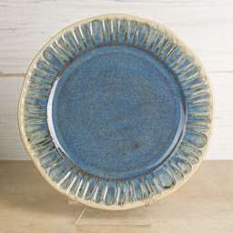 Mayco Stoneware Bisque Plates - Fluted Dinner Plate finished product with blue coloring