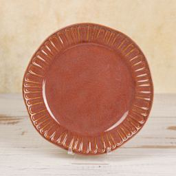 Mayco Stoneware Bisque Plates - Fluted Salad Plate finished product with auburn coloring