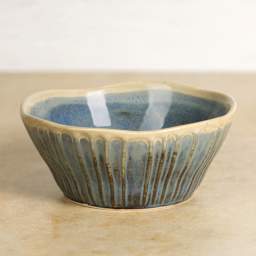 Mayco Stoneware Bisque Bowls - Fluted Small Bowl finished product side view