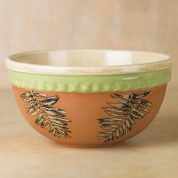 Mayco Stoneware Bisque Vintage Mixing Bowls - Small Vintage Mixing Bowl finished product with leaf pattern