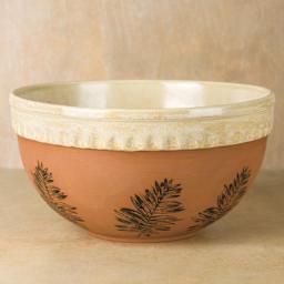 Mayco Stoneware Bisque Vintage Mixing Bowls - Large Vintage Mixing Bowl finished product with plant pattern