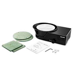 Quark S+ Potter’s Wheel - Black with four bats, an allen key, two bat pins, and a user manual