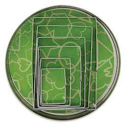 Fox Run Stainless Steel Cookie Cutters - Set of 6, Rectangles inside of packaging