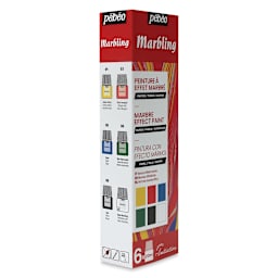 Pebeo Marbling Paint Set - Initiation Set of 6, Assorted Colors, 20 ml, Bottle (Side of packaging)