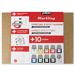 Pebeo Marbling Paint Set - Collection Case, Set of 10, Assorted Colors, 45 ml, Bottle (Top of packaging)
